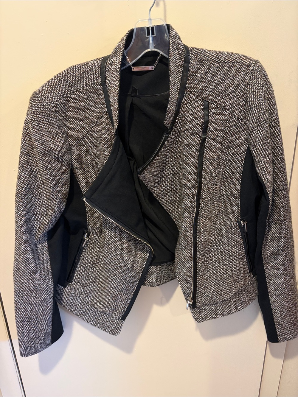 White House Black Market Black & Gray Tweed Zip Blazer